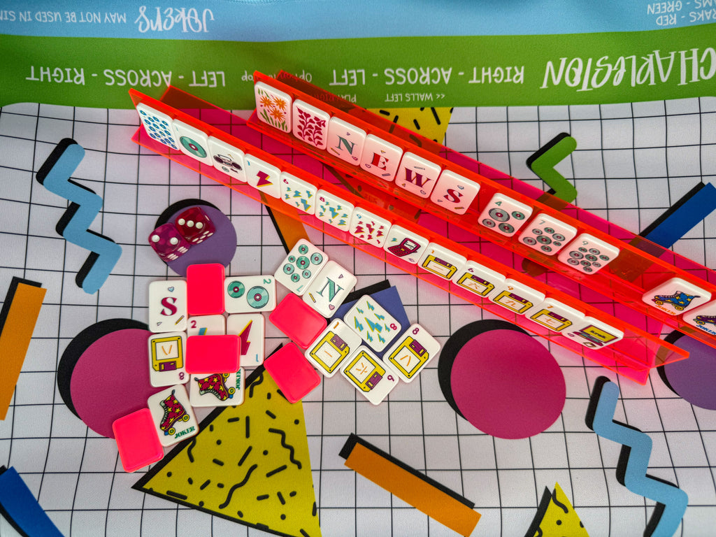 hot pink retro neon 2 mahjong travel set