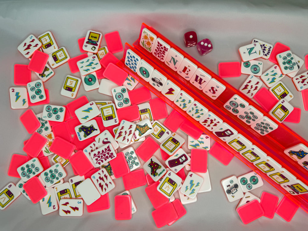hot pink retro neon mahjong travel set