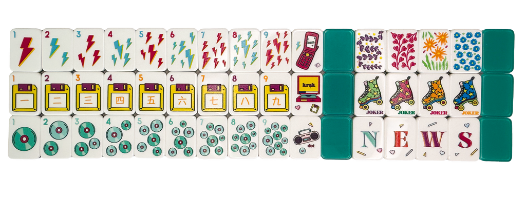 teal retro neon 2 mahjong travel set 90s